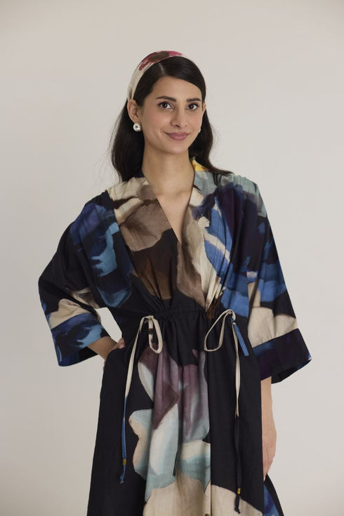 Black rocco drawstring kaftan dress