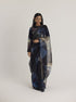 Black rocco half silk and half organza sari