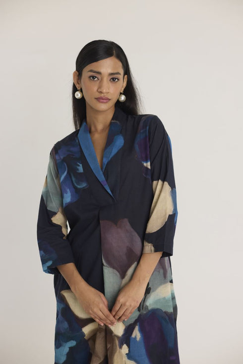 Black rocco shawl collar kurta set