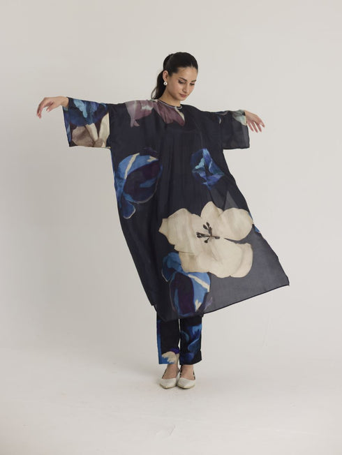 Black rocco silk kaftan set
