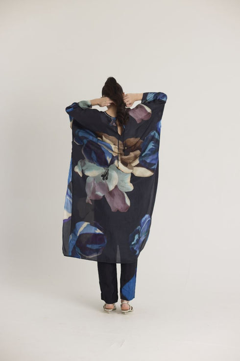 Black rocco silk kaftan set