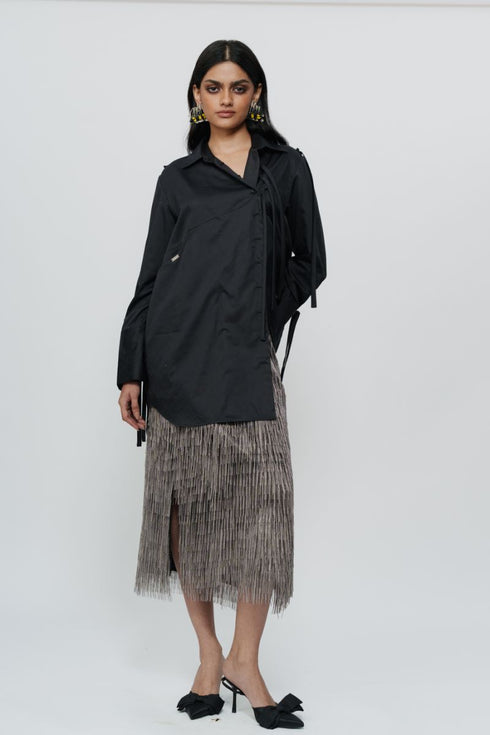 Black short shirt dress with string details