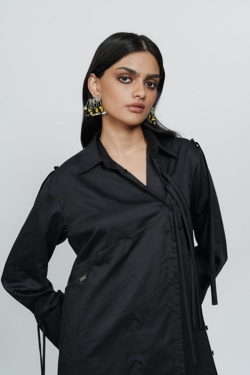 Black short shirt dress with string details