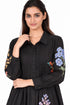 Black silk floral embroidered dress