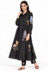 Black silk floral embroidered dress