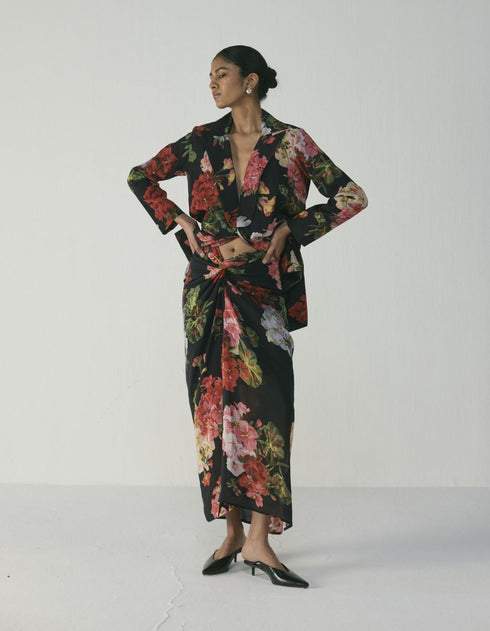 Bloody mary blazer and knotted skirt set