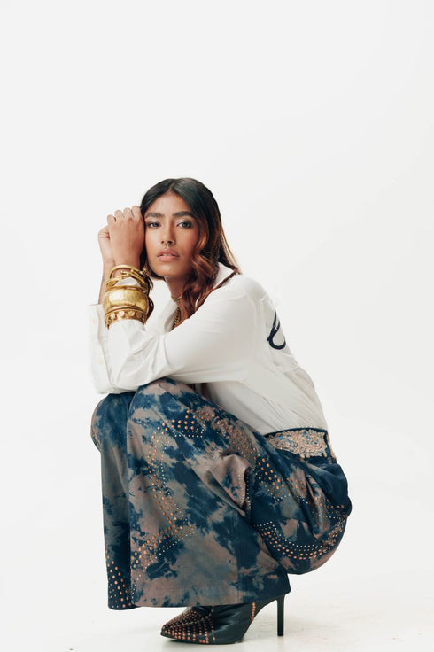 Blue and white shirt with trouser