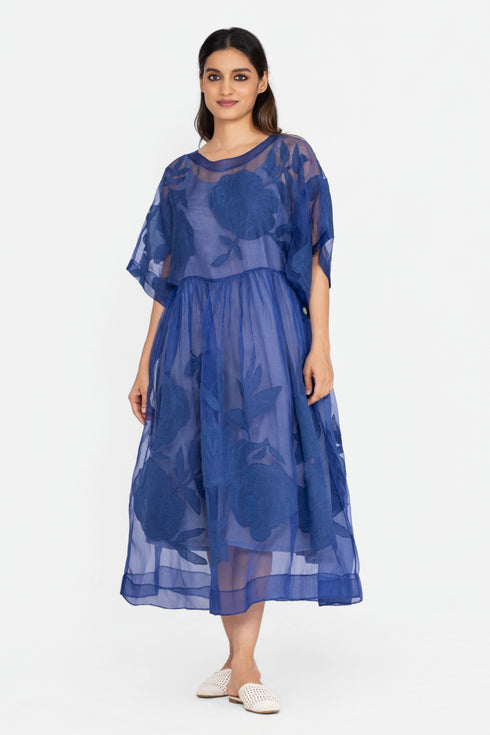 Blue floral applique dress