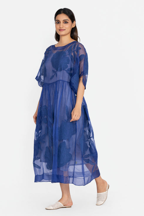 Blue floral applique dress
