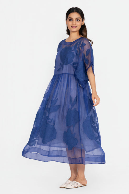 Blue floral applique dress