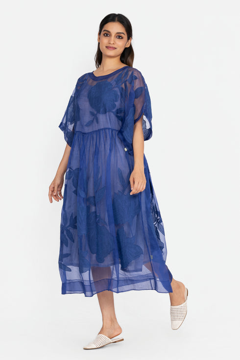 Blue floral applique dress