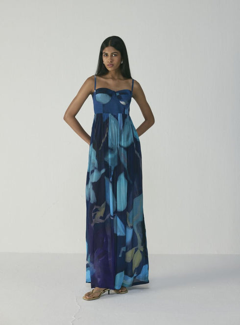 Blue lagoon crepe bralette dress