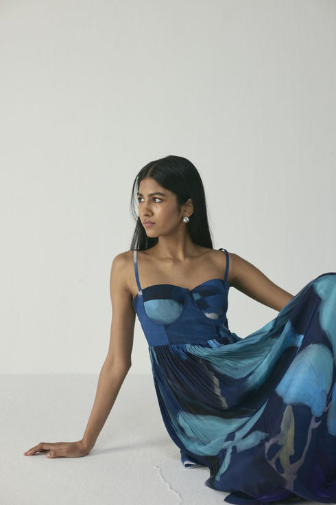 Blue lagoon crepe bralette dress