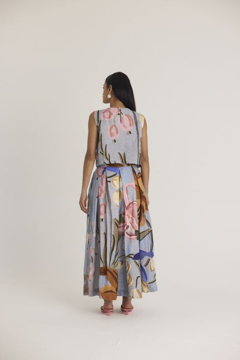 Blue nico linen top and skirt set