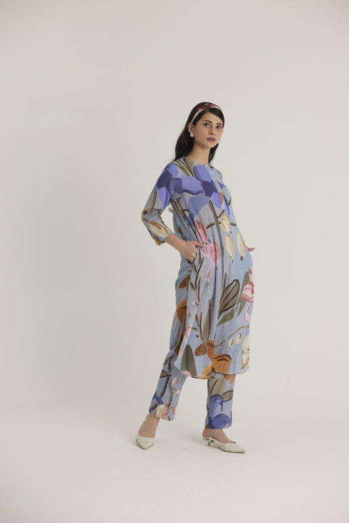Blue nico long kurta set