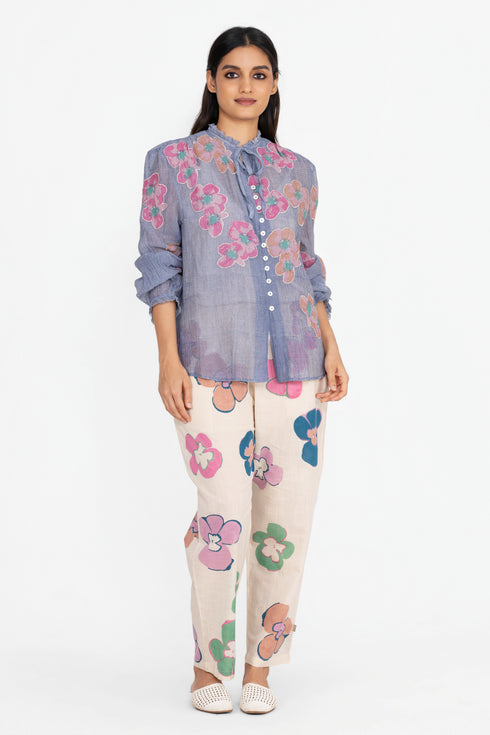 Blue printed top