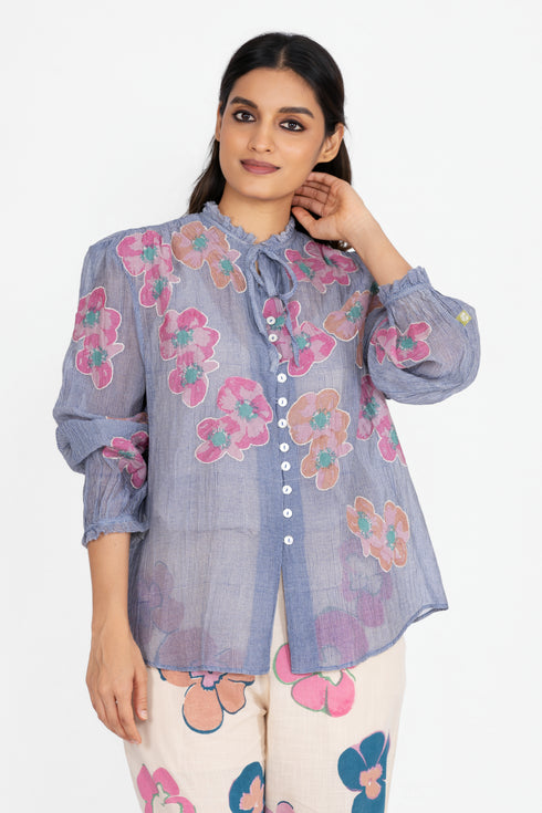 Blue printed top