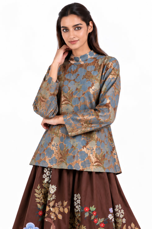 Blue sequins embroidered top