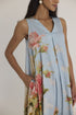 Blue taffy V neck dress