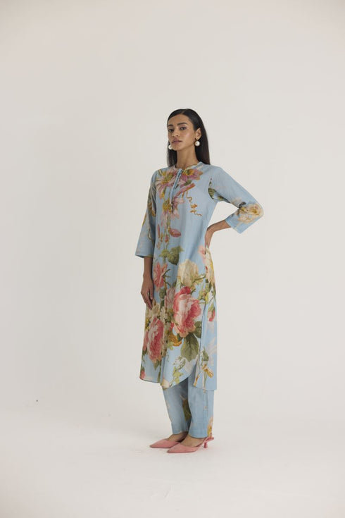 Blue taffy long cotton kurta set