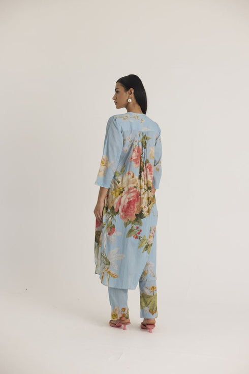 Blue taffy long cotton kurta set