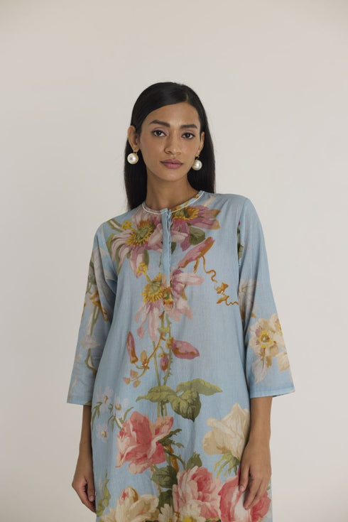 Blue taffy long cotton kurta set