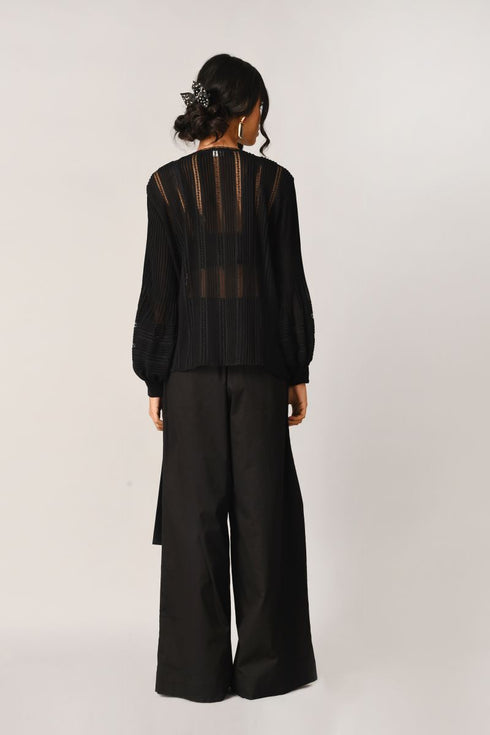 Boscobel black front open lace top