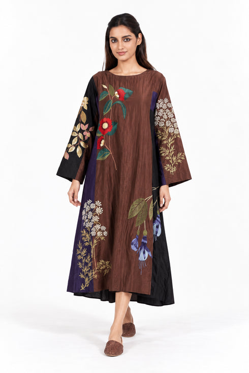 Brown floral embroidered dress