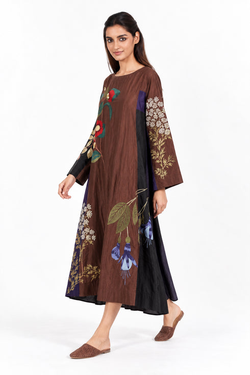 Brown floral embroidered dress