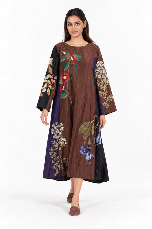 Brown floral embroidered dress