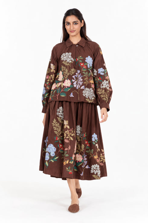Brown floral embroidered skirt