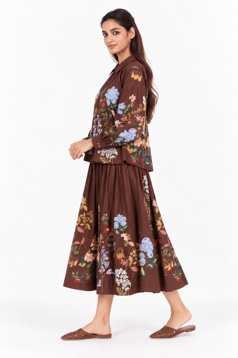Brown floral embroidered top