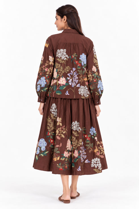 Brown floral embroidered top