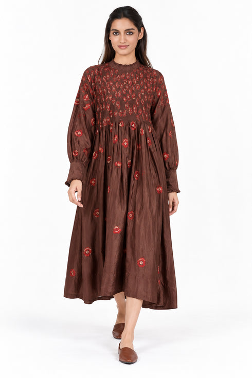 Brown floral printed dress