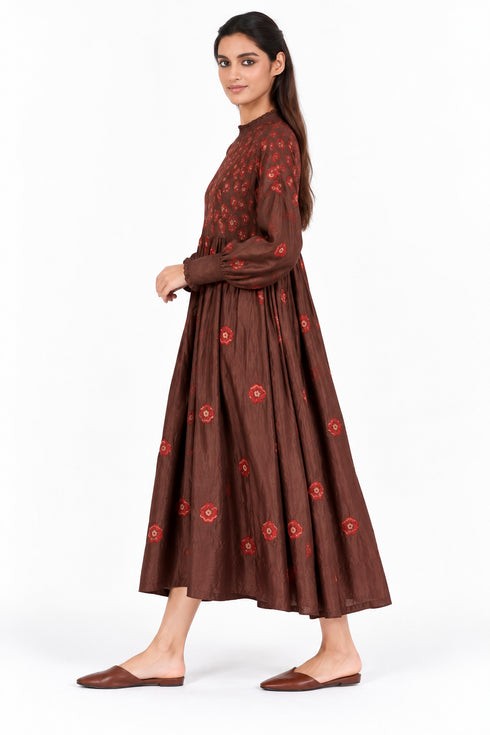 Brown floral printed dress