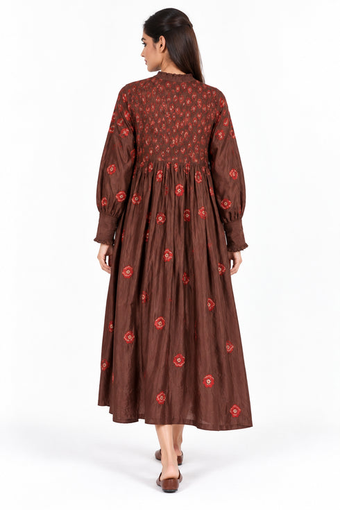 Brown floral printed dress