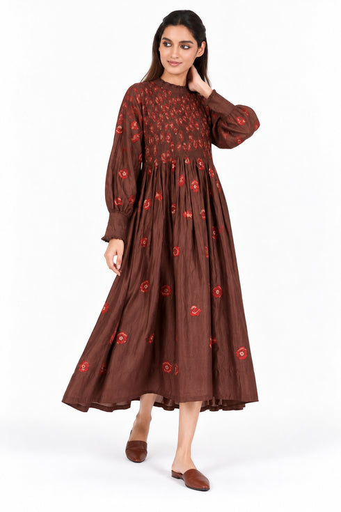 Brown floral printed dress