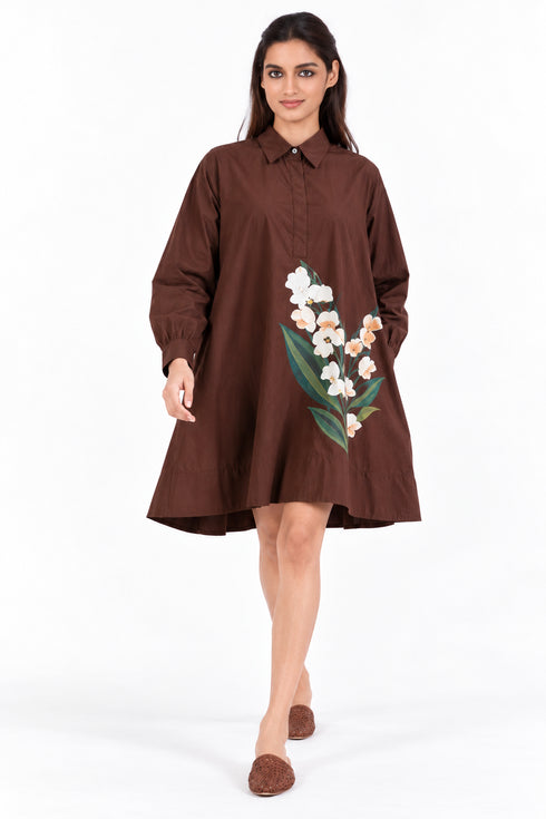 Brown short embroidered dress