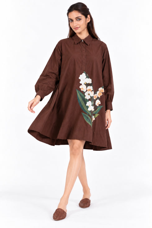 Brown short embroidered dress