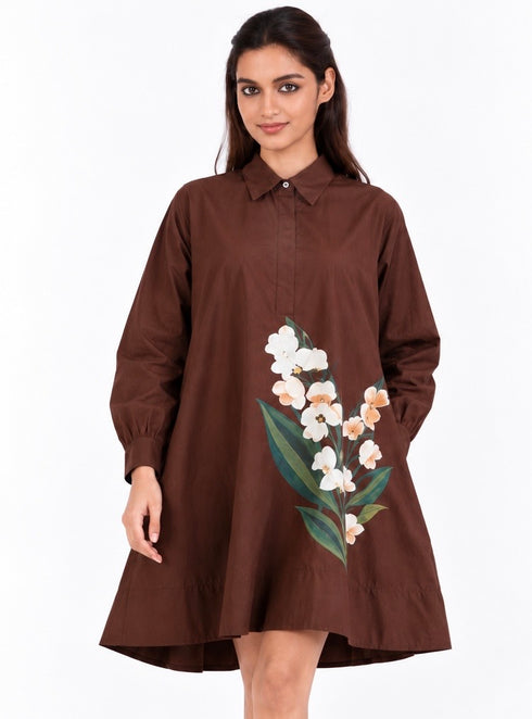 Brown short embroidered dress