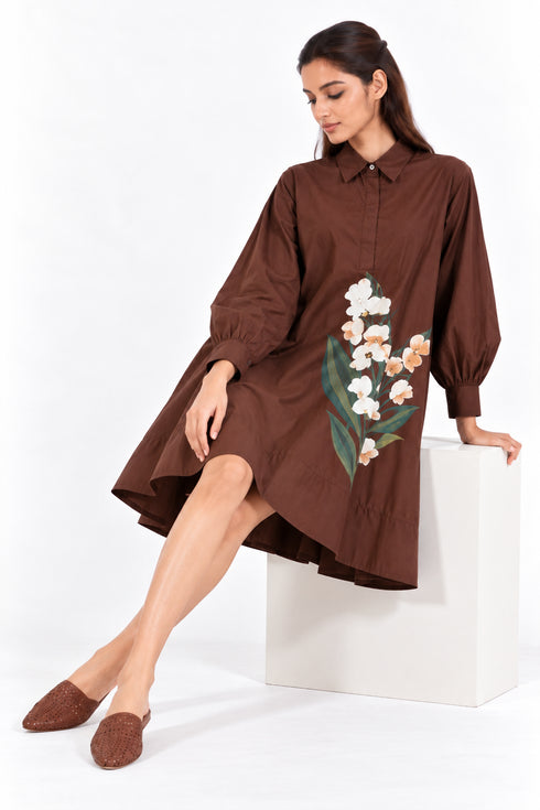 Brown short embroidered dress