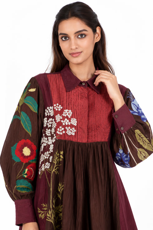 Burgundy floral embroidered top