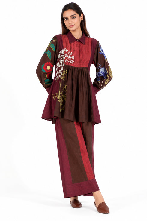 Burgundy floral embroidered top