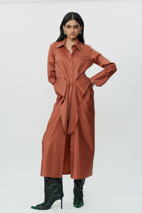 Burnt orange shirt dress