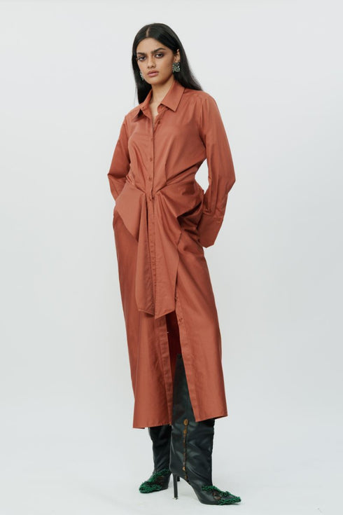 Burnt orange shirt dress