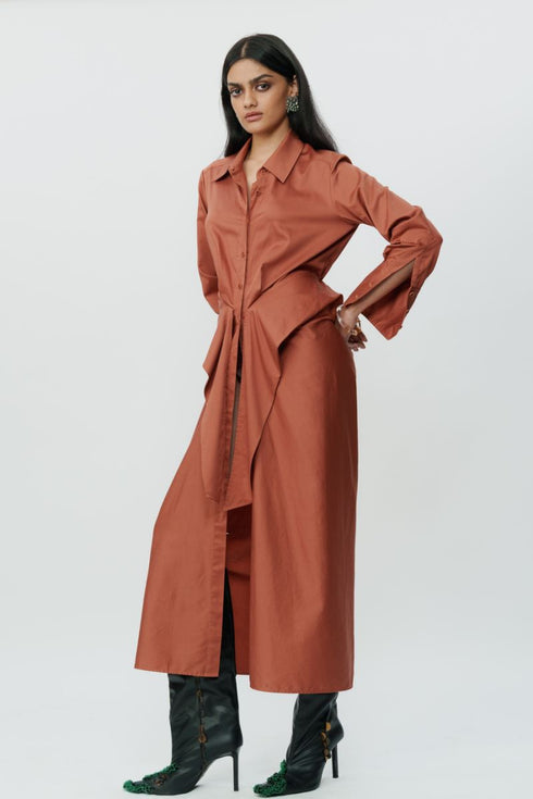 Burnt orange shirt dress