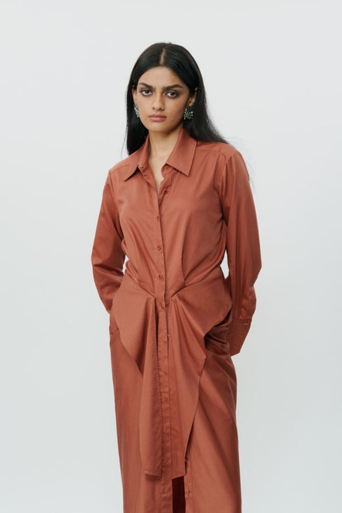 Burnt orange shirt dress