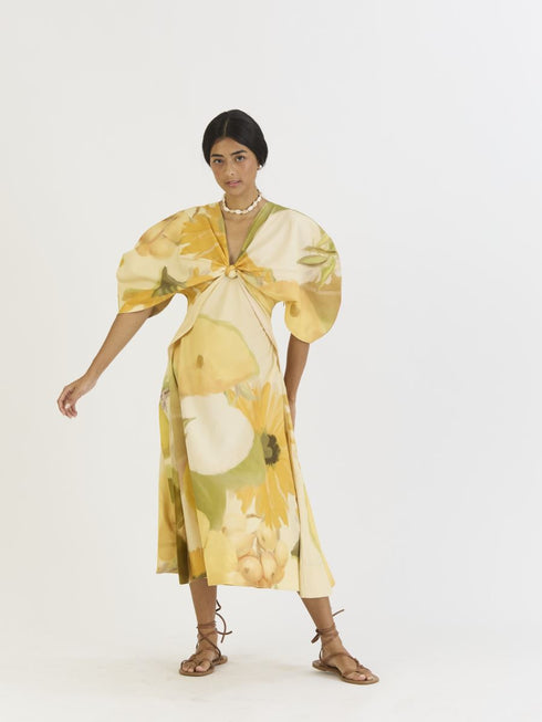 Canary yellow knotted dress