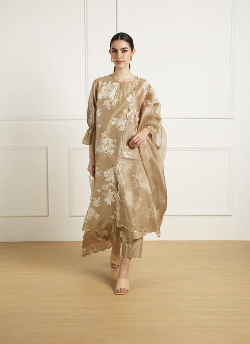 Celeste beige discharge print tunic set