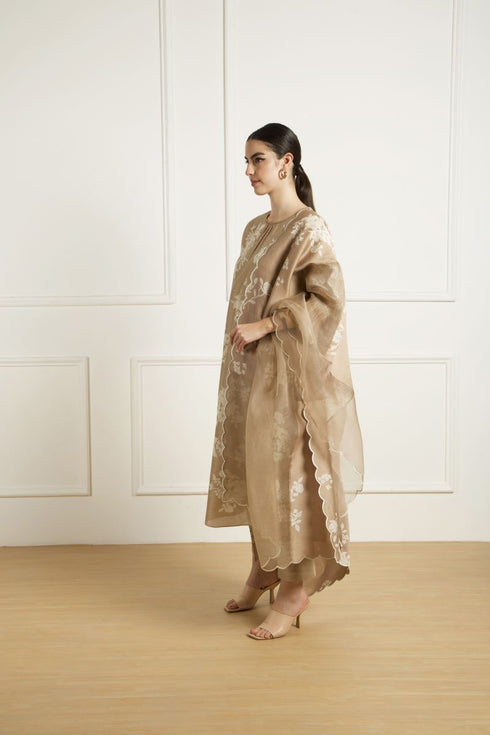 Celeste beige discharge print tunic set